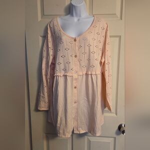 Pink Eyelet Button-Up Cardigan 1X